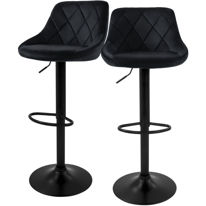 Ml-design - Lot de 2 Tabourets de Bar en Velours, Noir, Chaise Rembourrée avec Dossier et Repose-Pieds, Réglable en Hauteur 62-82 cm, Pivotante à