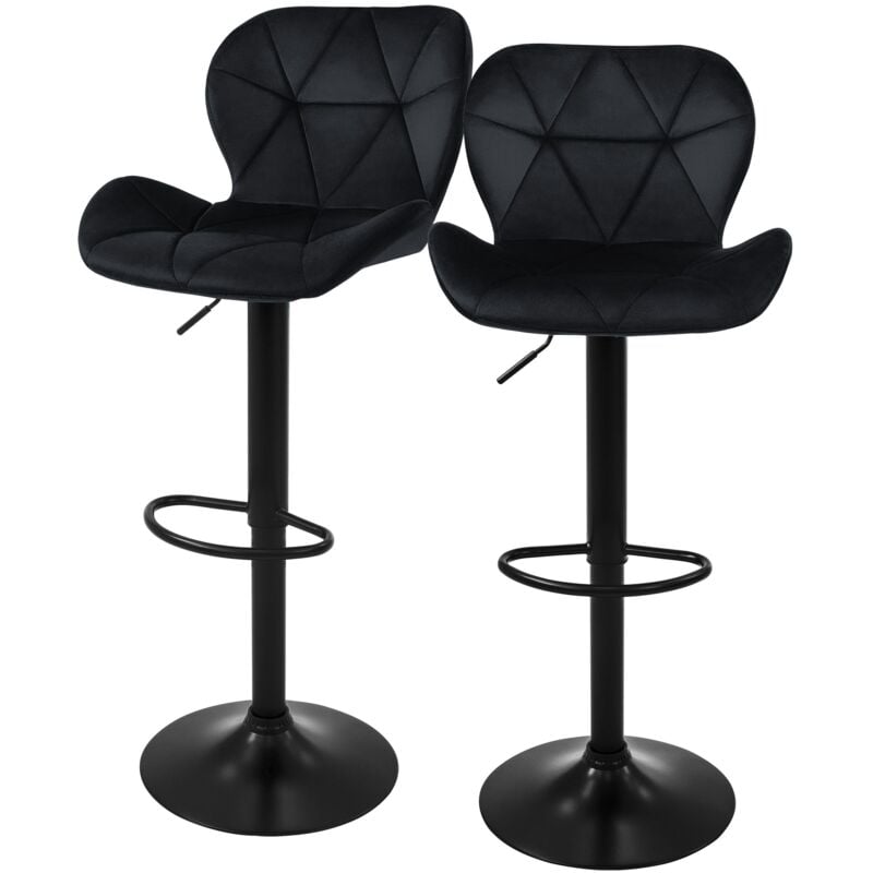 Ml-design - Lot de 2 Tabourets de Bar en Velours, Noir, Chaise Rembourrée avec Dossier et Repose-Pieds, Réglable en Hauteur 59-79 cm, Pivotante à