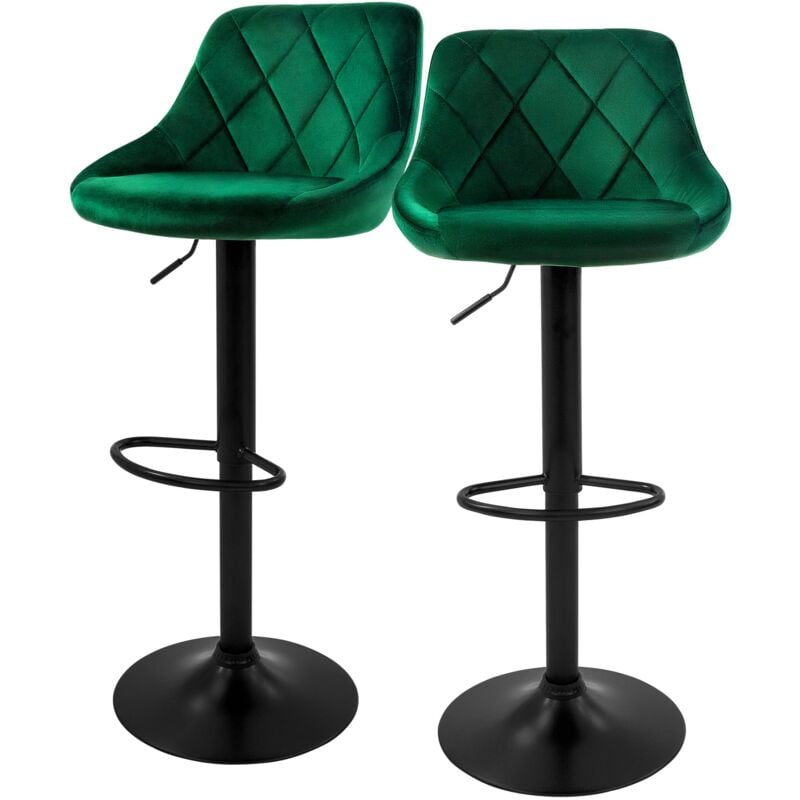 ML-Design Lot de 2 Tabourets de Bar en Velours, Vert, Chaise Rembourrée avec Dossier et Repose-Pieds, Réglable en Hauteur 62-82 cm, Pivotante à 360°,
