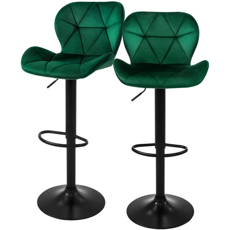Ml-design - Lot de 2 Tabourets de Bar en Velours, Vert, Chaise Rembourrée avec Dossier et Repose-Pieds, Réglable en Hauteur 59-79 cm, Pivotante à