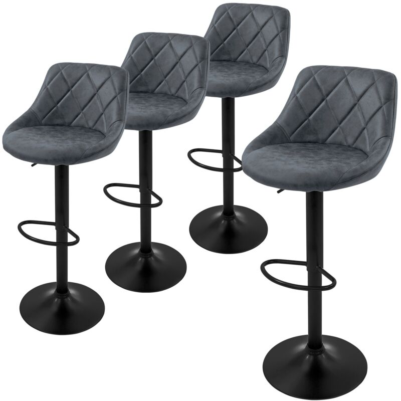 Ml-design - Lot de 4 Tabourets de Bar en Simili, Anthracite, Chaise Rembourrée avec Dossier et Repose-Pieds, Réglable en Hauteur 62-82 cm, Pivotante