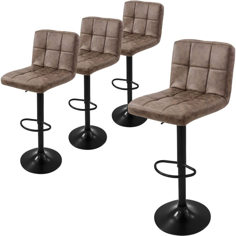 Ml-design - Lot de 4 Tabourets de Bar en Simili, Marron, Chaise Rembourrée avec Dossier et Repose-Pieds, Réglable en Hauteur 63-83 cm, Pivotante à