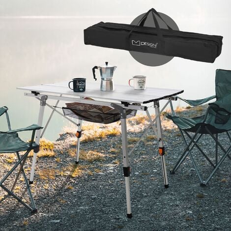 Tavolo da campeggio 6 posti in alluminio pieghevole e piani arrotolabi