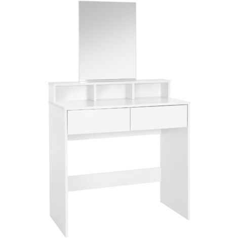 ML-Design Toeletta Tavolo Postazione da Trucco con Specchio Rettangolare e 2 Cassetti 80 x 40 x 140 cm Bianco Design Moderno con 3 Scomparti Aperti Portaoggetti Specchiera per Cosmetici Organizzatore