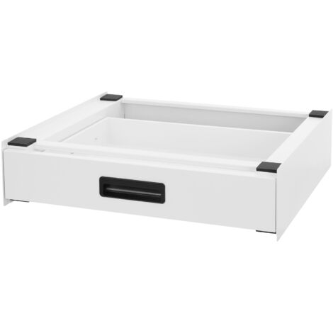 ML-Design Verbindungsrahmen für Waschmaschine und Trockner mit ausziehbarer Schublade, aus Stahl, 60,5x54cm, Weiß, rutschfest, Zwischenbausatz Universal Zwischenrahmen Zwischenbaurahmen Trocknersäule