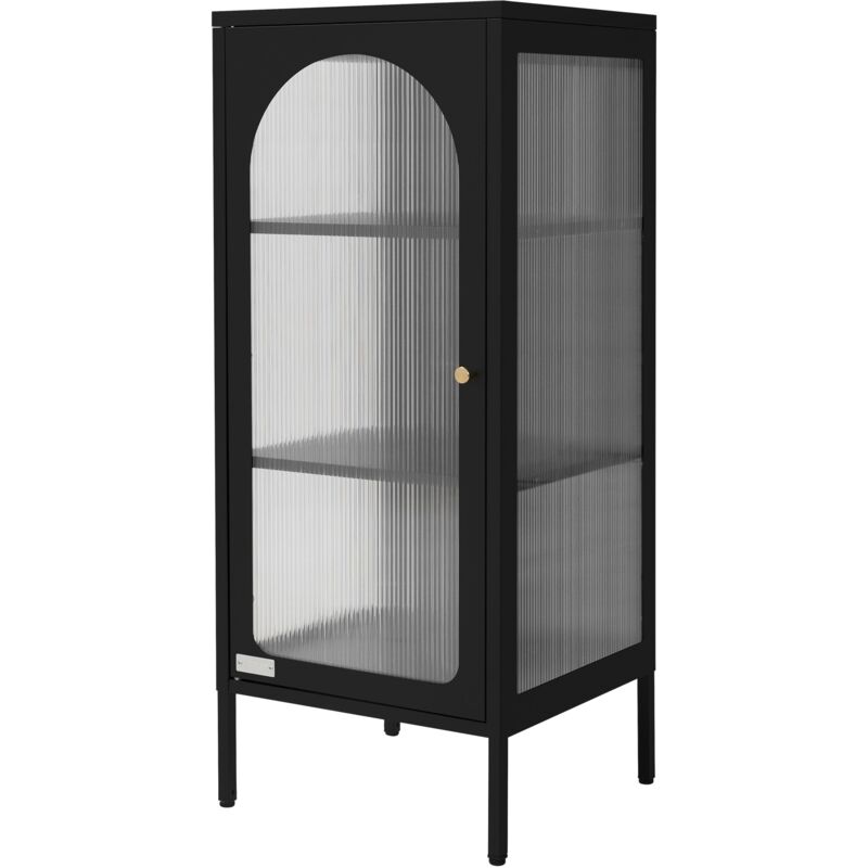 Vitrine de Salon 42x102,5x40 cm, Noir, Armoire Étroite avec 3 Compartiments de Rangement/Étagères et 1 Porte, Métallique en Acier, Style Industriel,