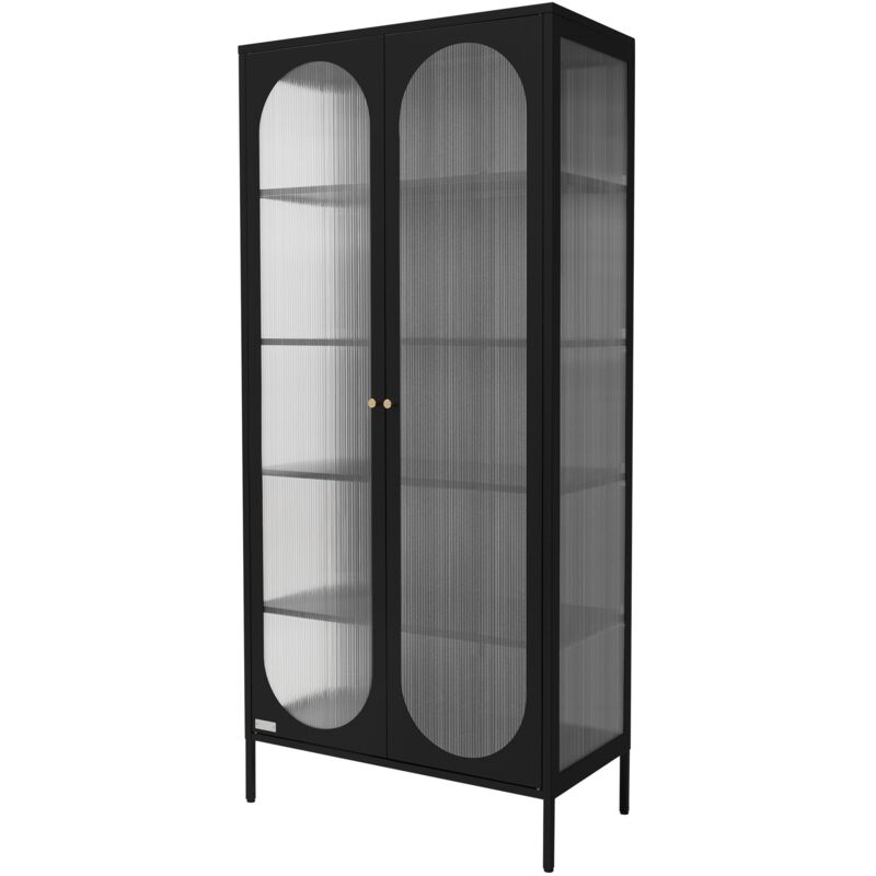 Ml-Design – Vitrine de salon 80x175x40 cm – 5 compartiments avec étagères réglables – Acier noir – Style industriel avec portes à fermeture magnétique