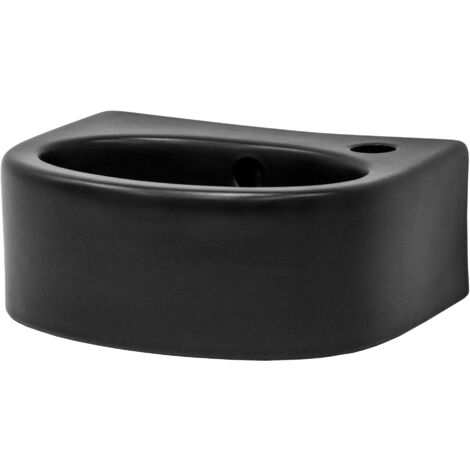 ML-Design Waschbecken Eckigform, 33,5x25,5x13 cm, Schwarz, aus Keramik, Abgerundede Ecken Form, Waschschale mit Überlauf und Abflussloch, Aufsatzwaschbecken Waschplatz Handwaschbecken für Badezimmer/G