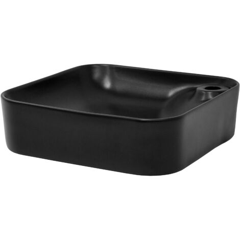 ML-Design Waschbecken Eckigform, 43x43x12 cm, Schwarz, aus Keramik, Abgerundeten Ecken, Waschschale mit Abflussloch, Aufsatzwaschbecken Waschplatz Handwaschbecken für Badezimmer/Gäste-WC