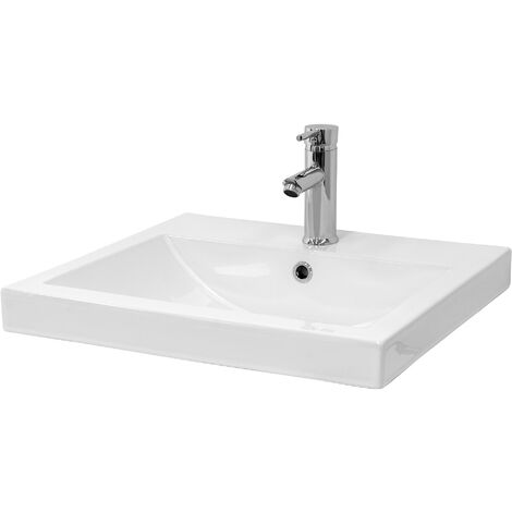 ML-Design Waschbecken Eckigform, 54,5x16x41,5 cm, Weiß, aus Keramik, mit Hahnloch und Überlauf, Aufsatzwaschbecken Waschschale Handwaschbecken für Badezimmer