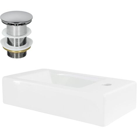 ML-Design Waschbecken inkl. Ablaufgarnitur ohne Überlauf, 46x26x11 cm, Weiß glänzend, aus Keramik, Eckigform Aufsatzwaschbecken, Moderne Waschtisch Waschschale Waschplatz Handwaschbecken, für Badezimm