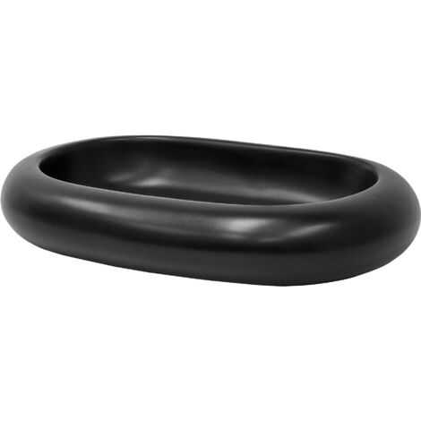 ML-Design Waschbecken Keramik Schwarz Matt 65x45x11 cm, Kieselstein Form, Ovale Aufsatzwaschbecken, Moderne Waschtisch, Waschschale mit Abflussloch, Waschplatz Handwaschbecken, für Badezimmer/Gäste-WC