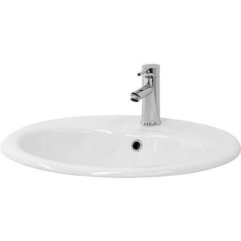 ML-Design Waschbecken Ovalform, 57x19,5x48,5 cm, Weiß glänzend, aus Keramik, mit Hahnloch und Überlauf, Aufsatzwaschbecken Waschschale Handwaschbecken für Badezimmer