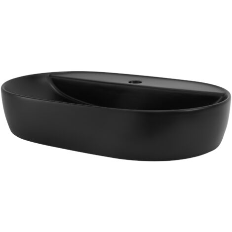 ML-Design Waschbecken Ovalform, 60x40x12 cm, Schwarz matt, aus Keramik, Moderne Aufsatzwaschbecken, Design Waschtisch Aufsatz-Waschschale Waschplatz Handwaschbecken, für das Badezimmer/Gäste-WC