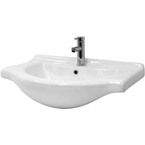ML-Design Waschbecken Ovalform, 77x21,5x51,5 cm, Weiß, aus Keramik, mit Hahnloch und Überlauf, Aufsatzwaschbecken Waschschale Handwaschbecken für Badezimmer