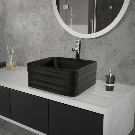 ML-Design Waschbecken Quadratischform, 39x39x15 cm, Schwarz matt, aus Keramik, Moderne Aufsatzwaschbecken, Design Waschtisch Aufsatz-Waschschale Waschplatz Handwaschbecken, für das Badezimmer und Gäst