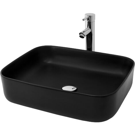 ML-Design Waschbecken Rechteckig, 51x40,5x13,5 cm, Schwarz matt, aus Keramik, mit Abflussloch, Aufsatzwaschbecken Waschplatz Handwaschbecken für Badezimmer/Gäste-WC