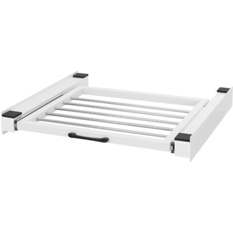 ML-Design Zwischenbaurahmen mit Wäscheleine, Stahl 60,5x54,5cm Weiß, Waschmaschine/Trockner Verbindungsrahmen, Zwischenbausatz mit ausziehbarer Handtuchhalter, Zwischenrahmen Universal, Trocknersäule