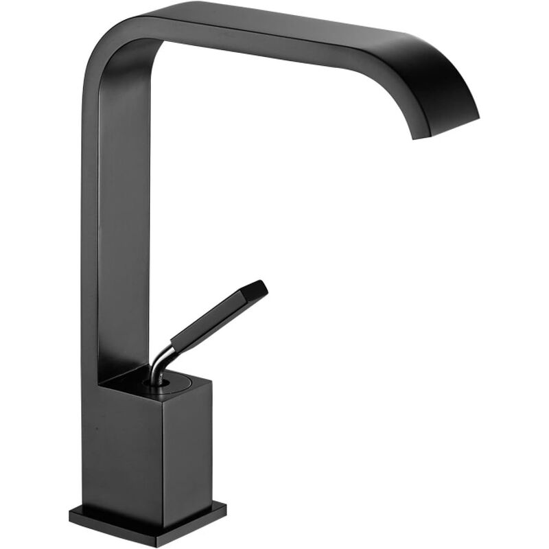 Linghhang - Mélangeur de lavabo en cuivre pour eau chaude et froide, lavabo de salle de bains, évier sous-comptoir, mélangeur monotrou à cascade, noir