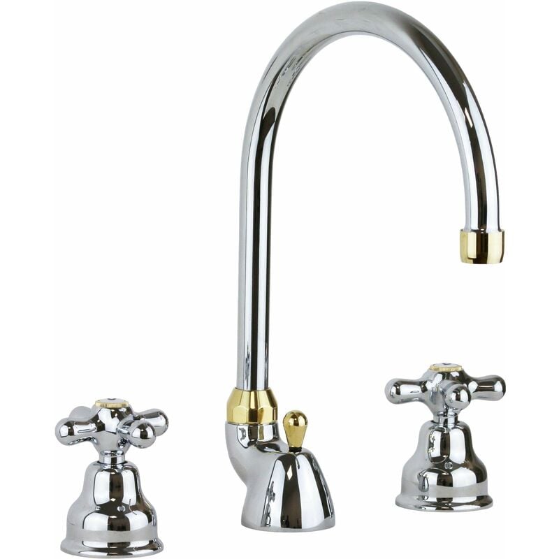Robinet à double levier, installation à 3 trous, couleur chrome-or Paffoni IRIS IRV057CO chromè-or - Iris