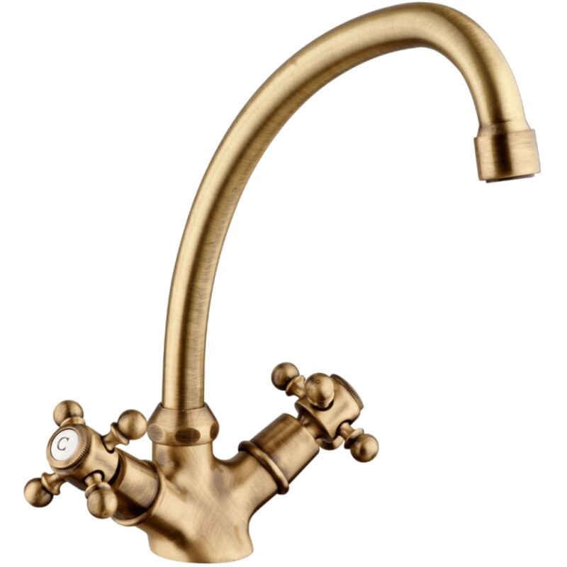 Paini France - Robinet évier, mélangeur Tiffany bec haut mobile vieux bronze