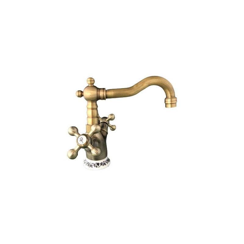 Mélangeur évier lavabo vieux laiton bronze ceramique avec fleurs