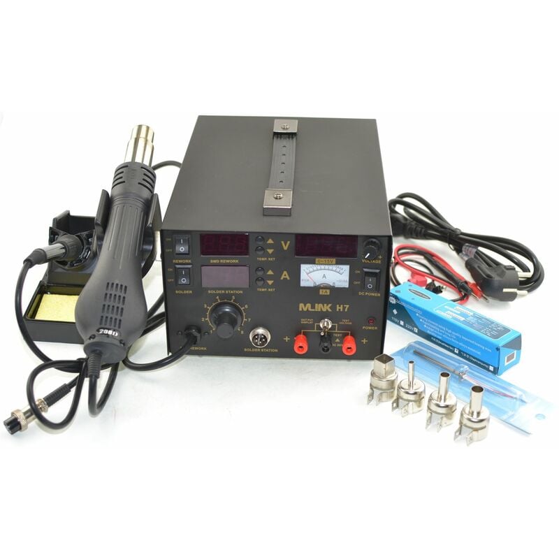 

H7 3in1 Estación de soldadura Hot Air Rework Station DC Power Supply (10 puntas incluidas) - Mlink