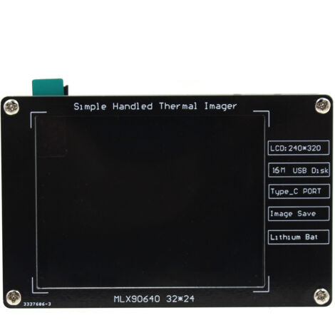 MLX90640 2,8"-Wärmebildkamera  320 x 240 Pixel Auflösung  Temperaturbereich -40 °C bis +300 °C  8 Hz Bildwiederholfrequenz  USB-C-Ladefunktion  Gebäude- und Elektronikdiagnostik