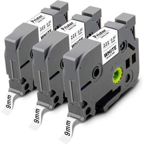 mm Compatible con Brother TZe-221 TZe221 TZ-221 Tze 9 mm Laminado negro sobre blanco para Brother PT-H100LB H107B E110 H200 H110 1250 P300BT H101C D200 E110VP D400 D600VP P700