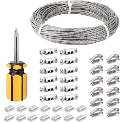 mm Edelstahlseil, 50 m/3 mm Edelstahlseil, beschichtetes Stahlseil mit Kabelklemmen, M3-Hülsen, Edelstahlösen, 3 mm Drahtseil für Wäscheleinen, Geländerseil