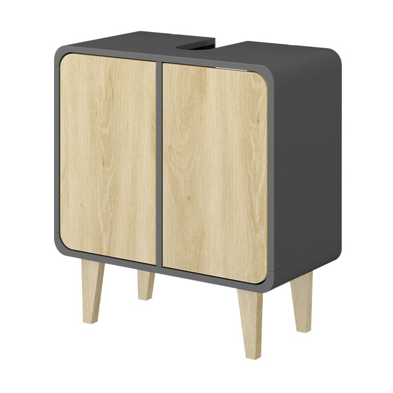 Vicco - Meuble sous vasque Arla, Anthracite/chêne doré, 60x61cm