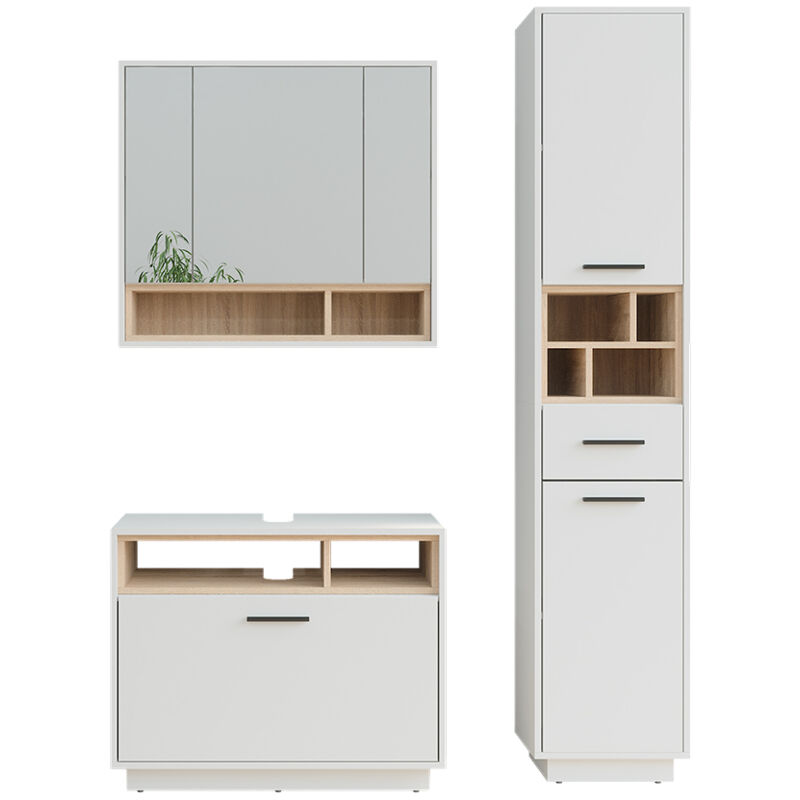 Vicco - Badmöbel-set Beatrice, Weiß/sonoma, 3 Teile Mit Hochschrank