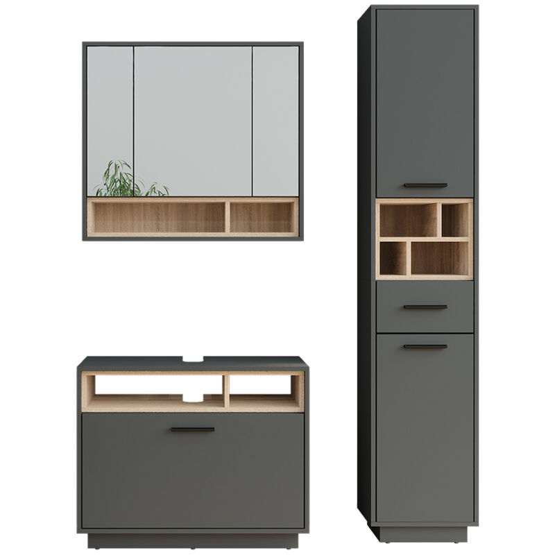 Vicco - Badmöbel-set Beatrice, Anthrazit/sonoma, 3 Teile Mit Hochschrank