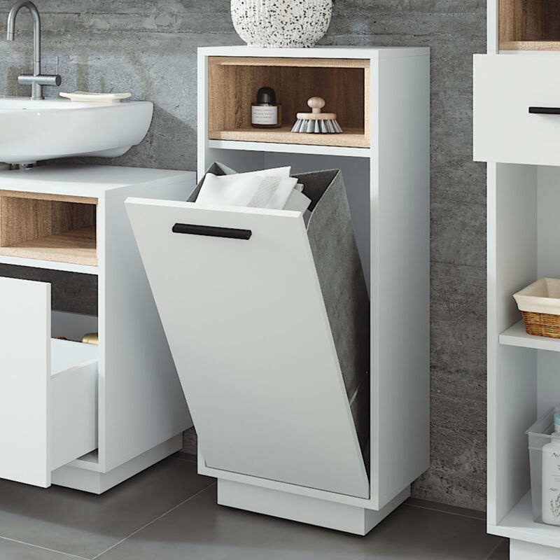 Vicco - Armoire de salle de bain Beatrice, Blanc/Sonoma, 38x93cm avec poche intérieure amovible