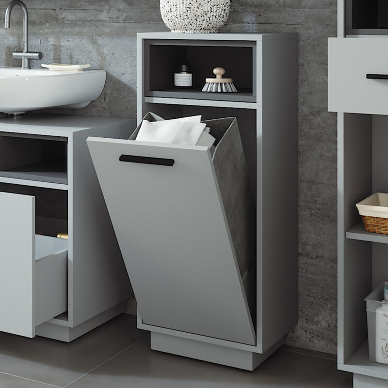 Vicco - Armoire de salle de bain Beatrice, Gris/Anthracite, 38x93cm avec poche intérieure amovible