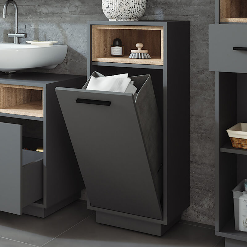 Vicco - Armoire de salle de bain Beatrice, Anthracite/Sonoma, 38x93cm avec poche intérieure amovible