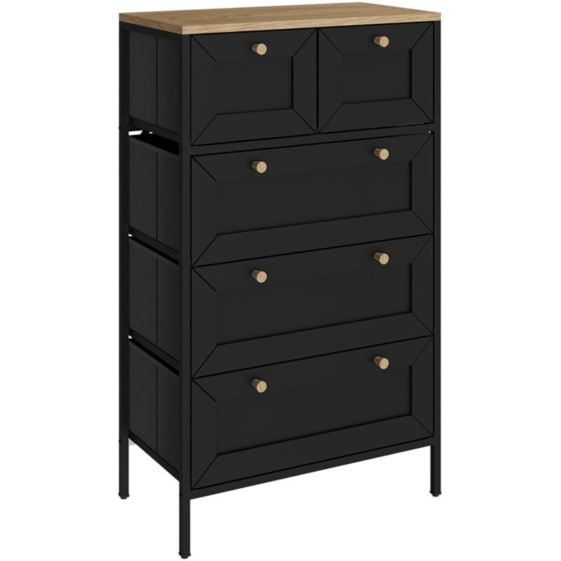 Commode Belaro, Noir, 56x95cm avec 5 tiroirs Vicco