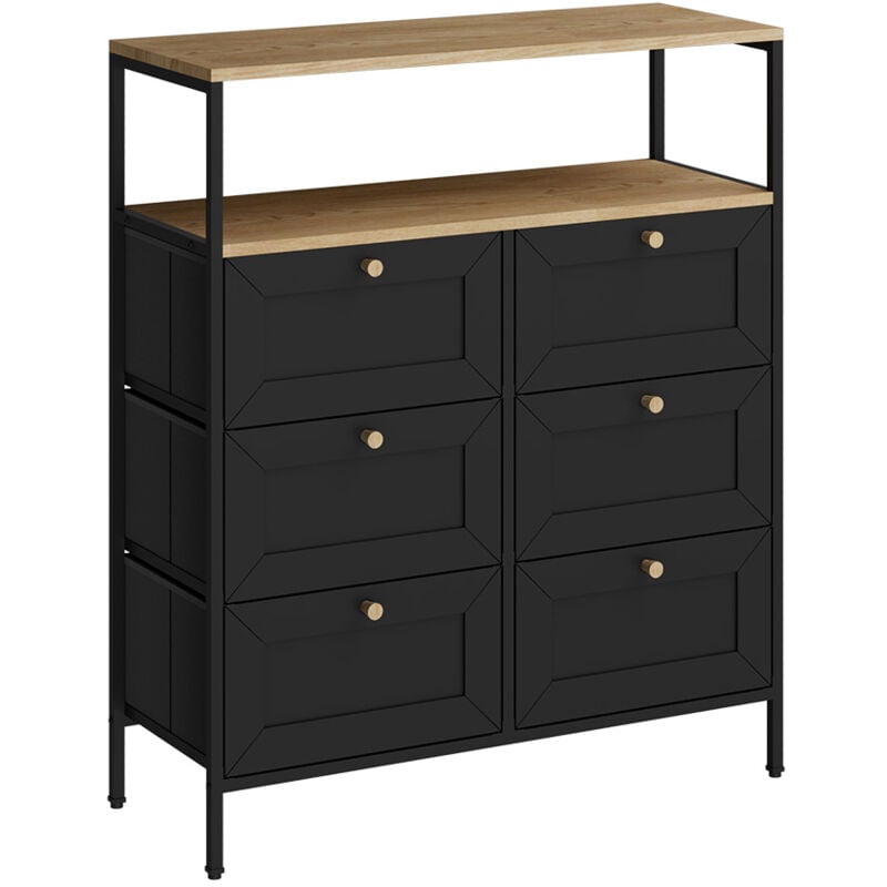 Vicco - Table d'appoint Belaro, Noir, 80x95cm avec 6 tiroirs