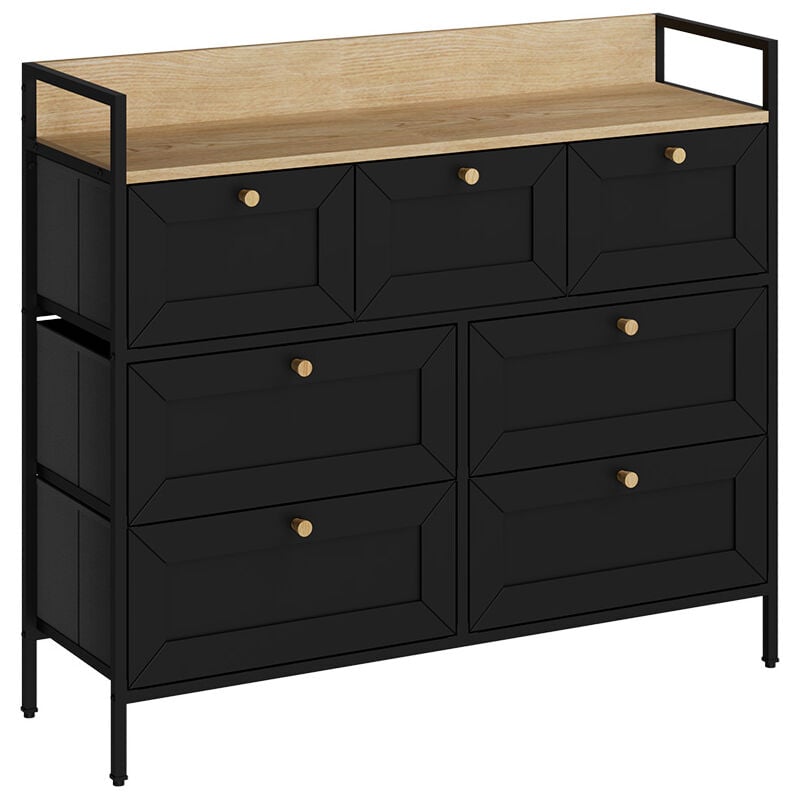 Table d'appoint Belaro, Noir, 98x85cm avec 7 tiroirs Vicco