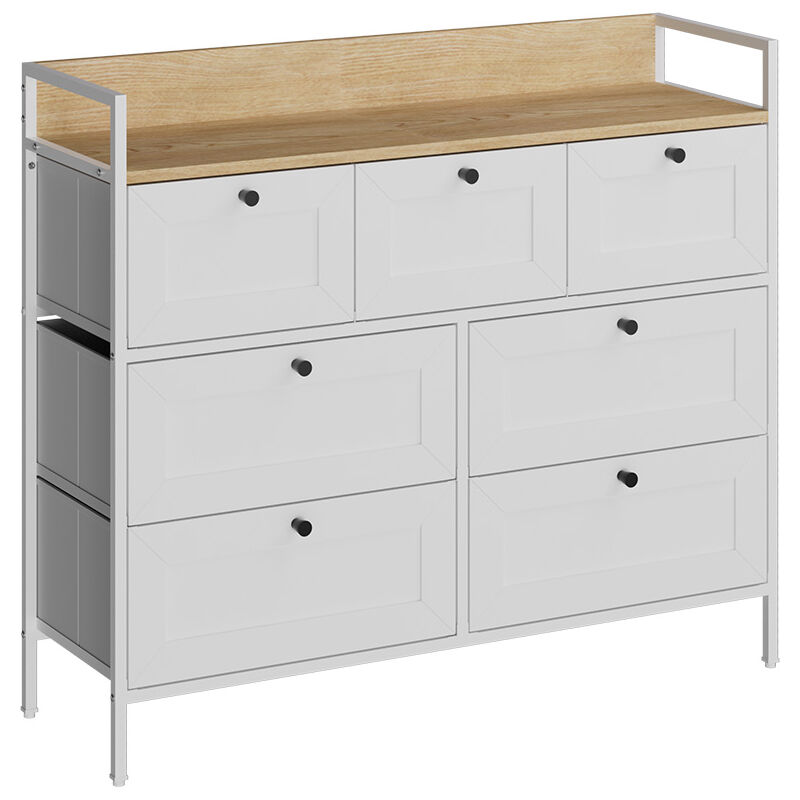 Table d'appoint Belaro, Blanc, 98x85cm avec 7 tiroirs, Vicco