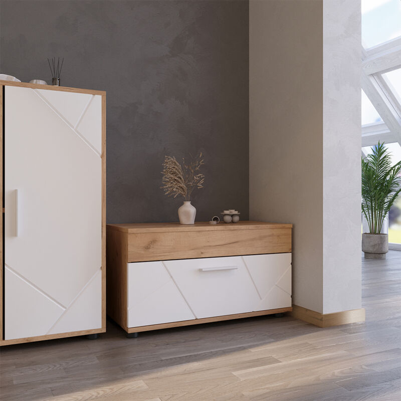Wohnzimmerschrank Berno, Goldkraft Eiche/weiß, 70.8 X 38.9 Cm Mit Klapptür Vicco