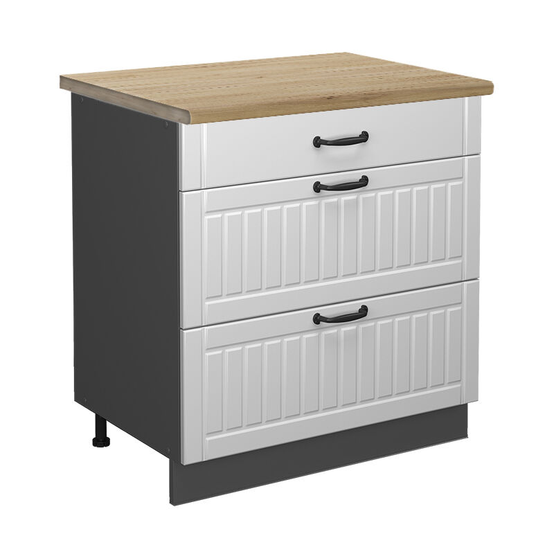 Vicco - Küchenunterschrank Fame-line, Weiß Landhaus, 80 Cm Mit 3 Schubladen, Ap Eiche