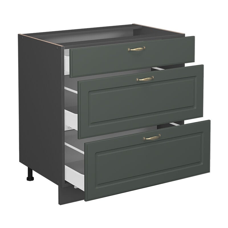 Meuble cuisine Fame-Line, Vert Or Campagne, 80 cm avec 3 tiroirs, pt Chêne Vicco