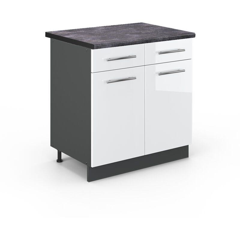Vicco - Meuble cuisine Fame-Line, Blanc Haute brillance, 80 cm, pt Anthracite