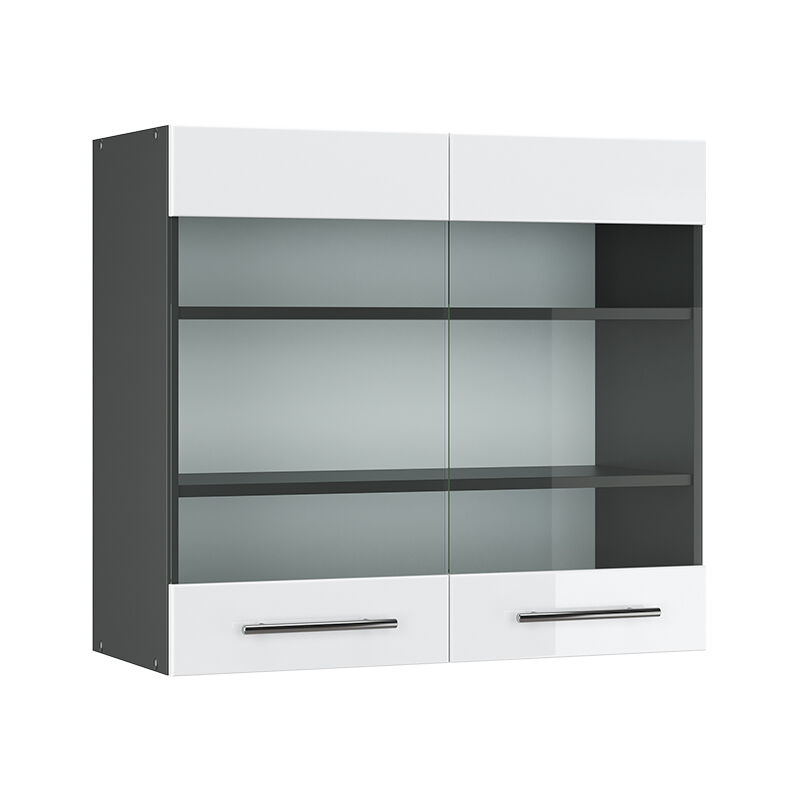 Meuble de cuisine haut vitré Fame-Line, Blanc Haute brillance, 80 cm Vicco