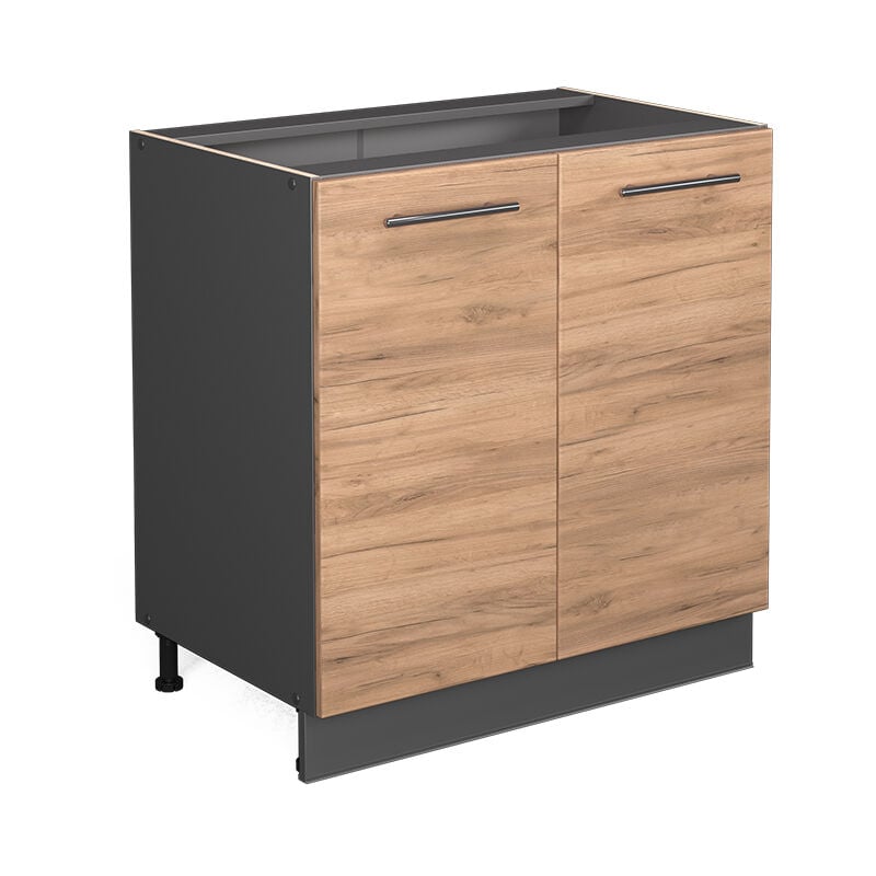 Meuble bas sous-évier Fame-Line, Chêne de force doré, 80 cm avec étagère, sans plan de travail Vicco