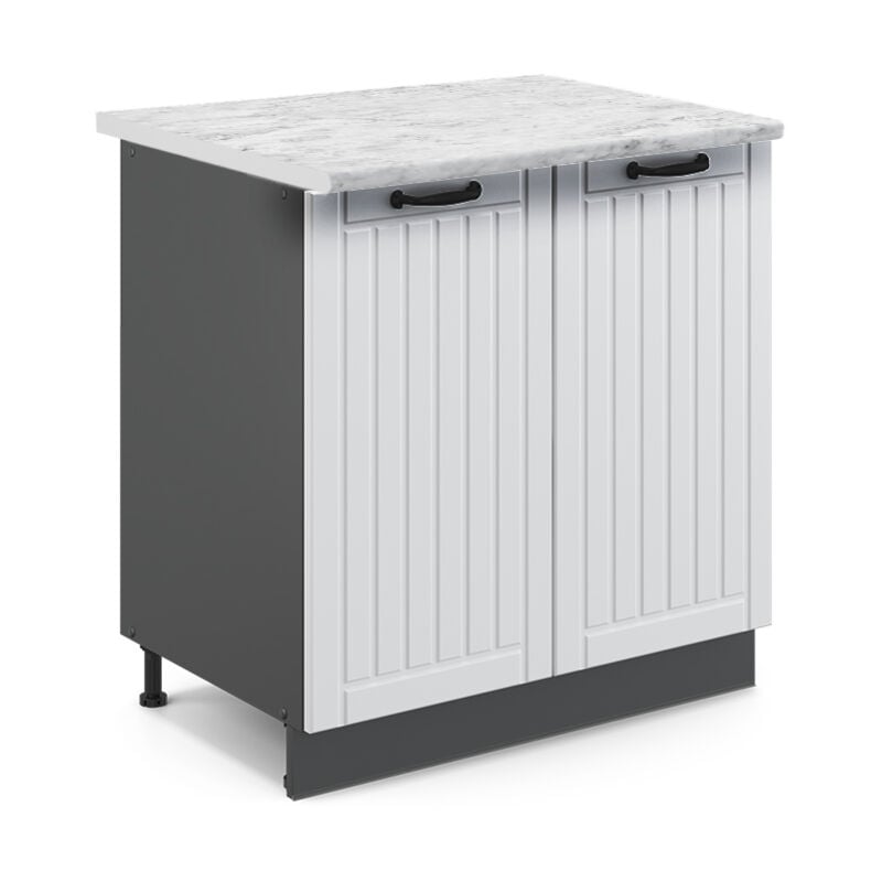 Meuble bas sous-évier Fame-Line, Blanc campagne, 80 cm avec étagère, pt Marbre Vicco