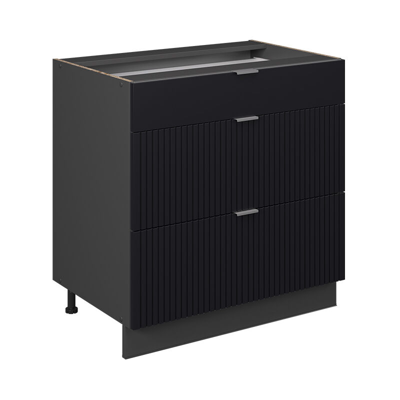 Küchenunterschrank Fame-line, Schwarz Gestreift, 80 Cm Mit 3 Schubladen, Ohne Arbeitsplatte, Vicco
