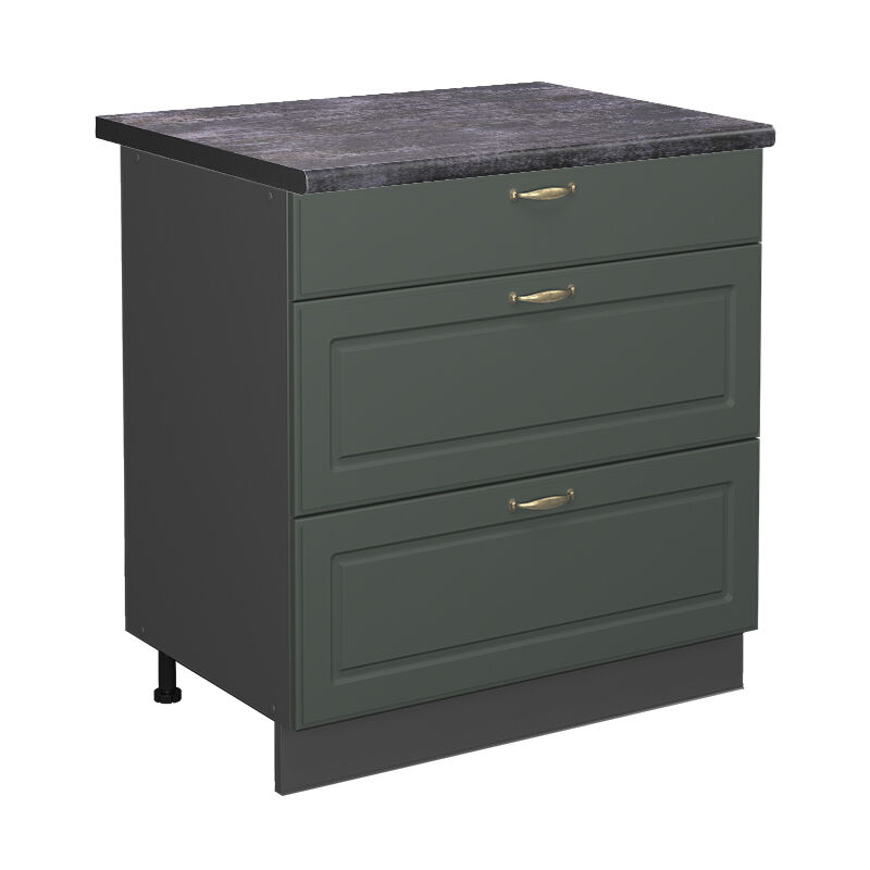 Vicco - Küchenunterschrank Fame-line, Grün-gold Landhaus, 80 Cm Mit 3 Schubladen, Ap Anthrazit