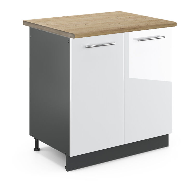 Vicco - Küchenschränke Fame-line, Weiß Hochglanz, 80 Cm , Ap Eiche